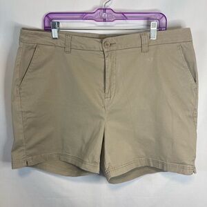 Magellan Tan Khaki Flat Front Women’s Shorts Size 20 Pockets Embroidered…